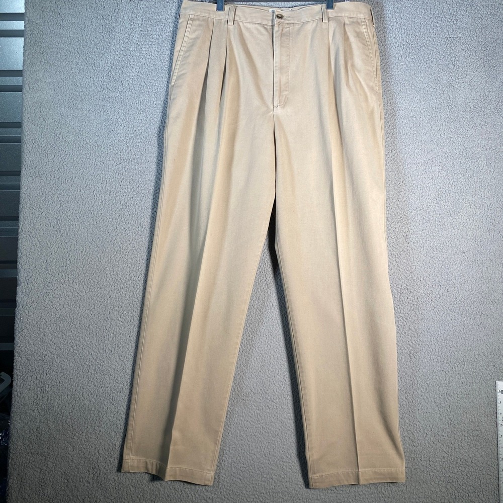Mens Tan Pleated Chino Pants Classic Fit Casual Dress Pants Size 38x32